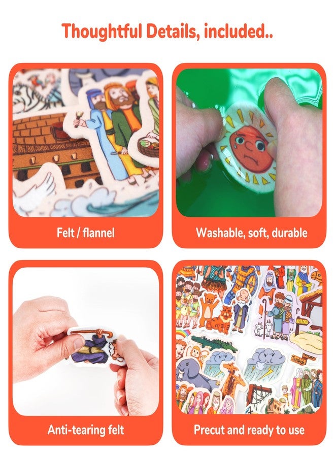 CHEFAN 4 Pack Felt Board Bible Stories Set, Flannel Board Stories Include Noah's Ark, Jonah and The Whale, David and Goliath, The Nativity of Jesus, 50 pcs Precut Flannel Graph Bible Toys for Kids - Image 4